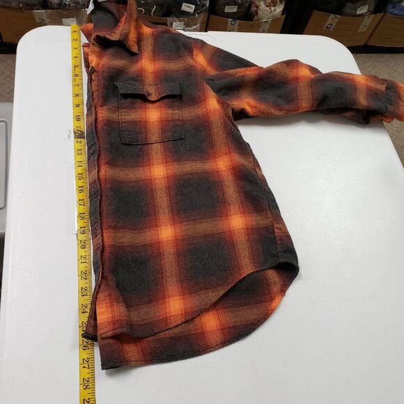 Old Navy Womens Fall Plaid Boyfriend Flannel Button Up Top Size L Orange Swiftie - Picture 6 of 8